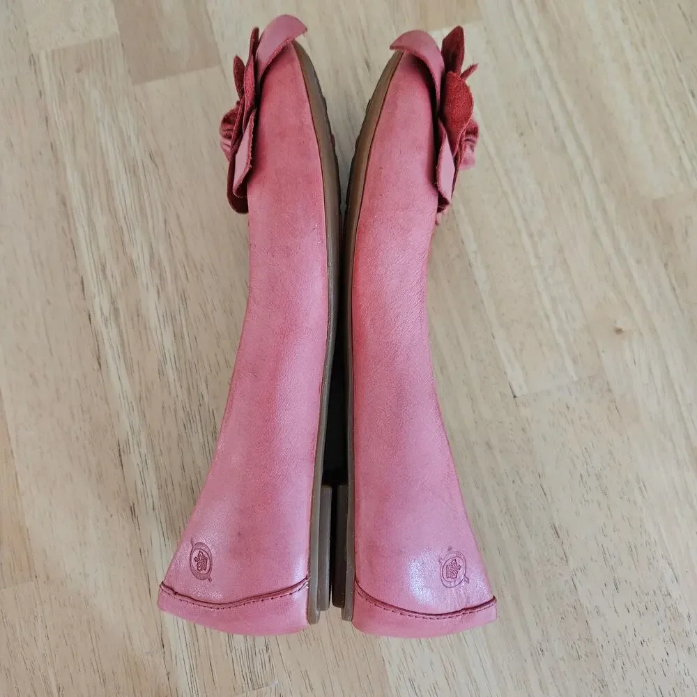 Born Julianne Coral Pink Leather Floral Rosette Ballet Flats Sz 6